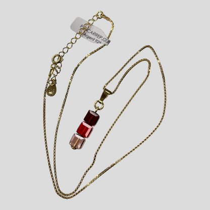 Pendant with Swarovski crystals, gold-plated silver, red, 3CARRE