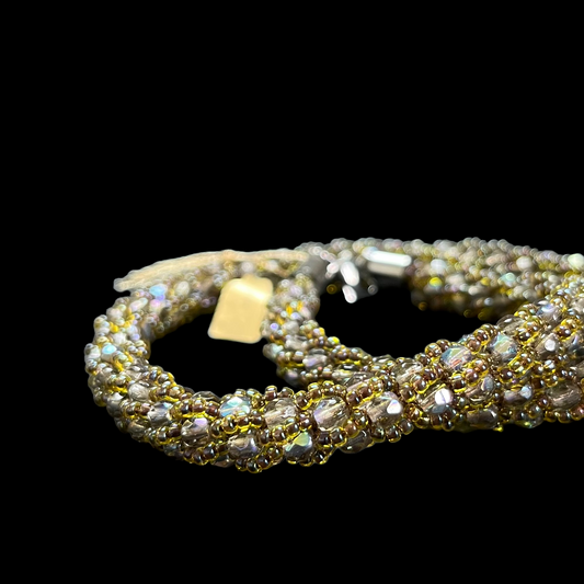 Spiral crochet necklace with Miyuki beads, light green, 63 cm