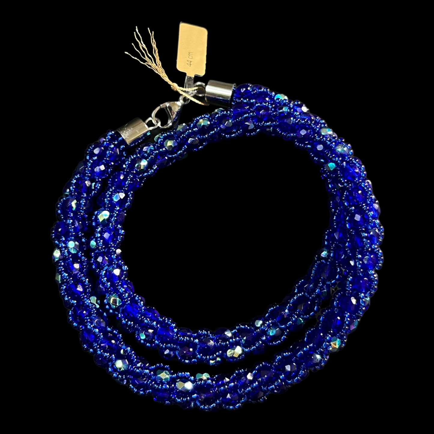 Collier spirale au crochet en perles Miyuki, cobalt, 44 cm