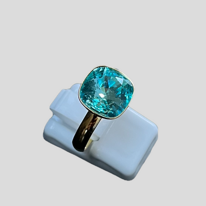 Ring with Swarovski crystals, KIM collection, turquoise blue, gold-plated silver