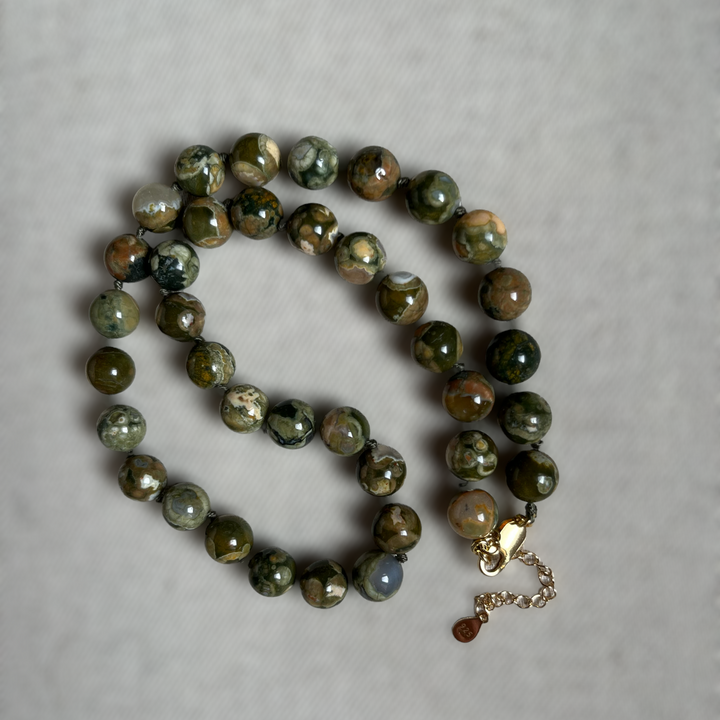 Natural stone knotted necklace (rhyolite) 48 cm