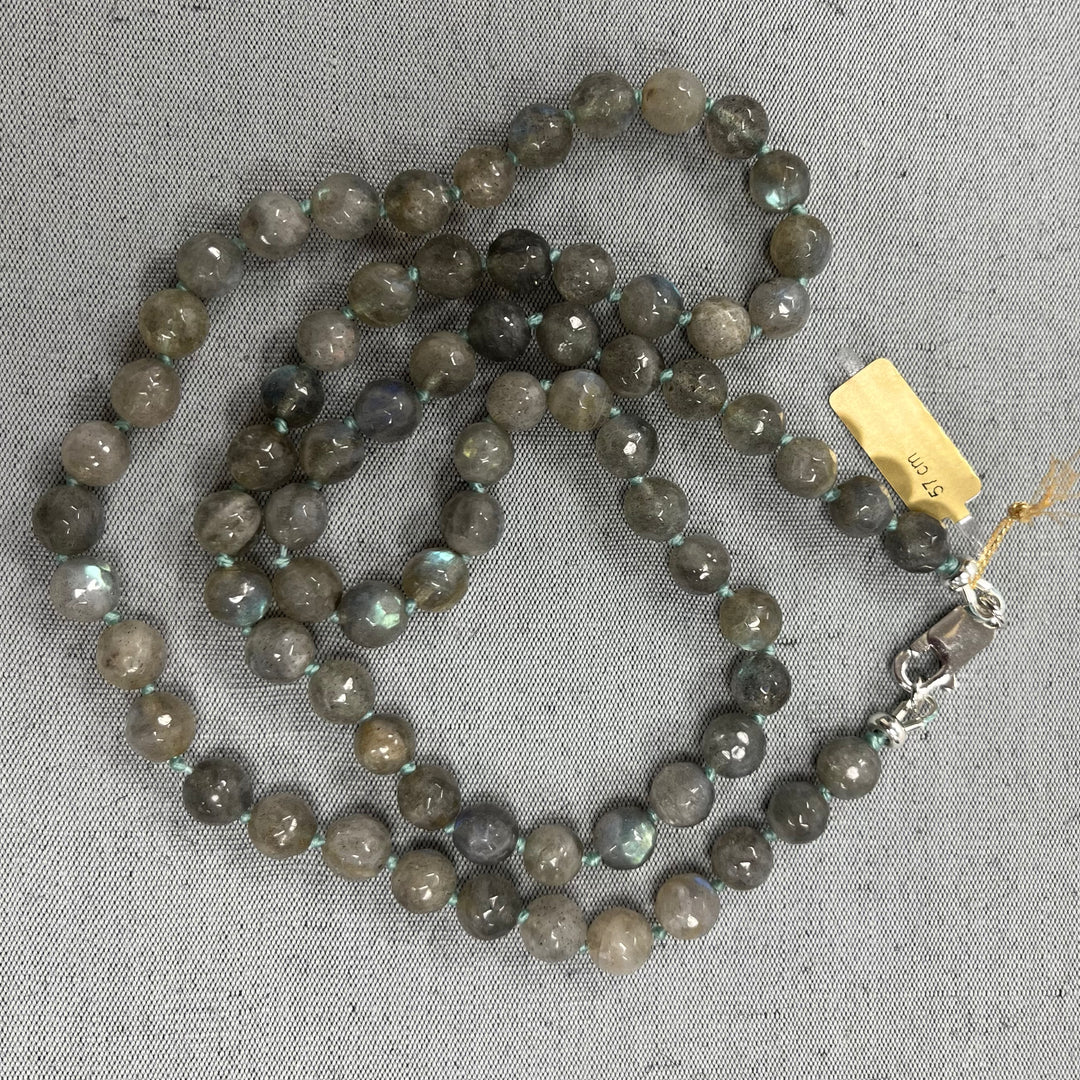 Natural stone knotted necklace (labradorite) 57 cm