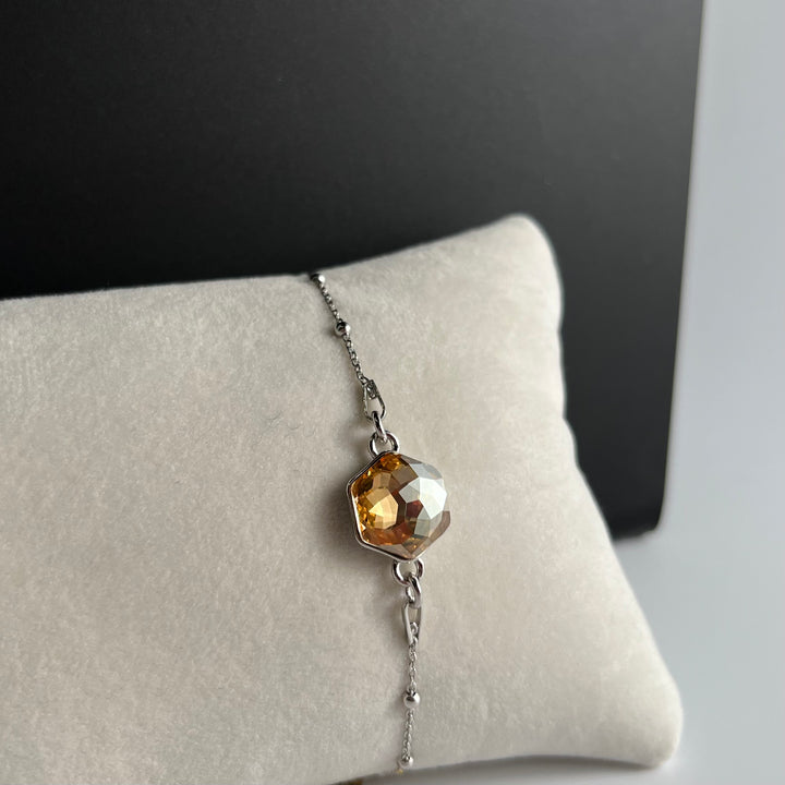 Bracelet with Swarovski crystals, HONEY collection, light golden yellow, rhodium-plated silver