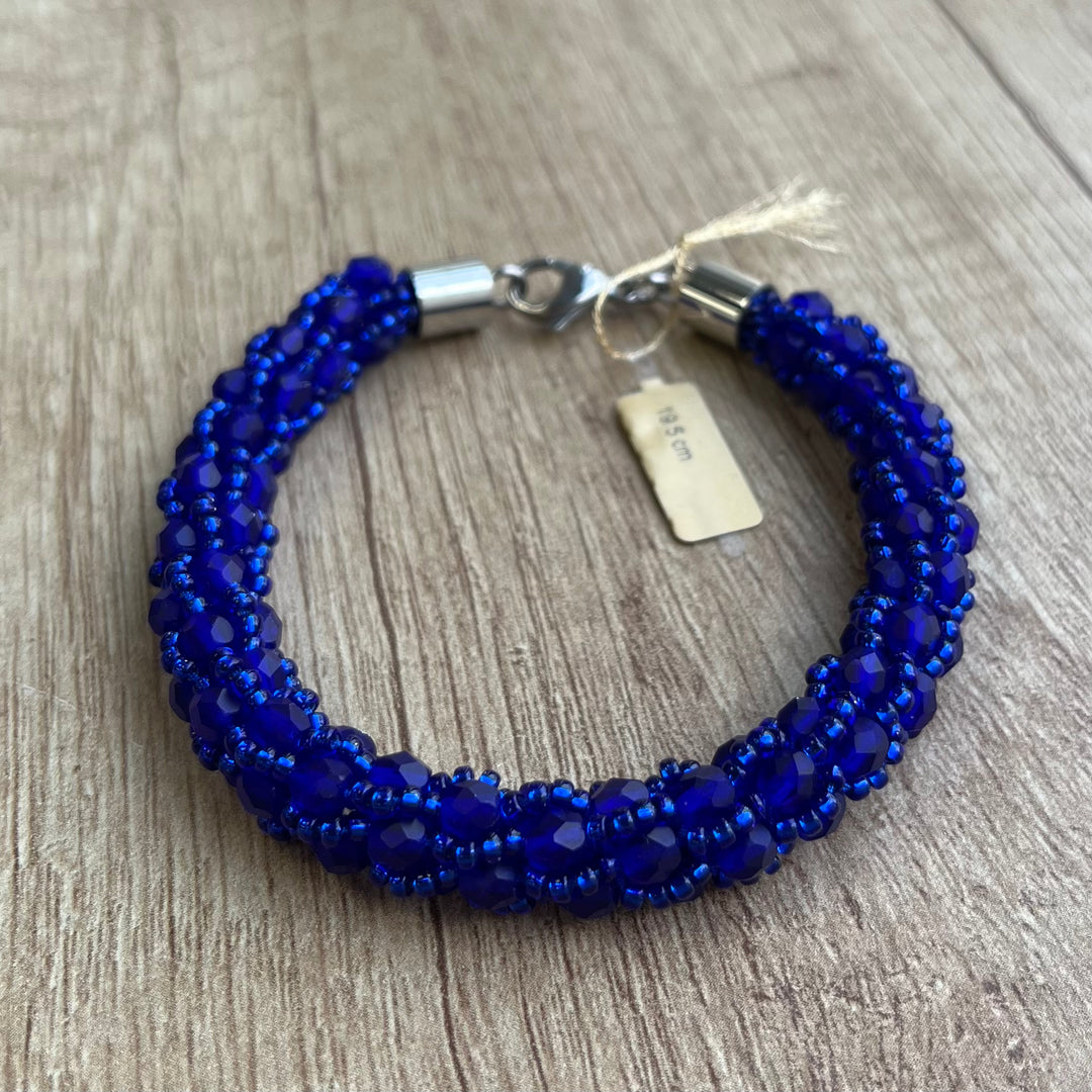 Bracelet spirale au crochet en perles Miyuki, cobalt, 18 cm