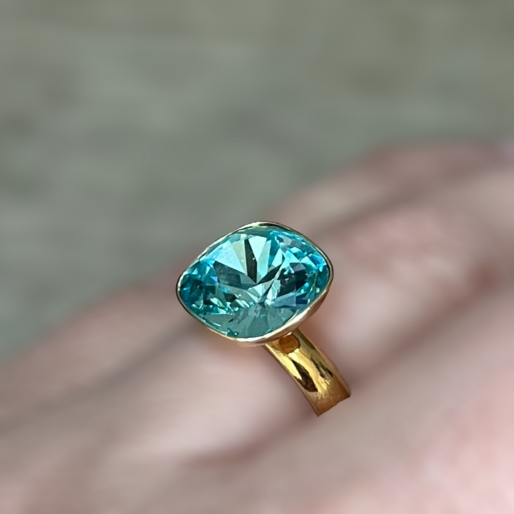 Bague avec cristaux Swarovski, collection KIM, bleu turquoise, argent doré