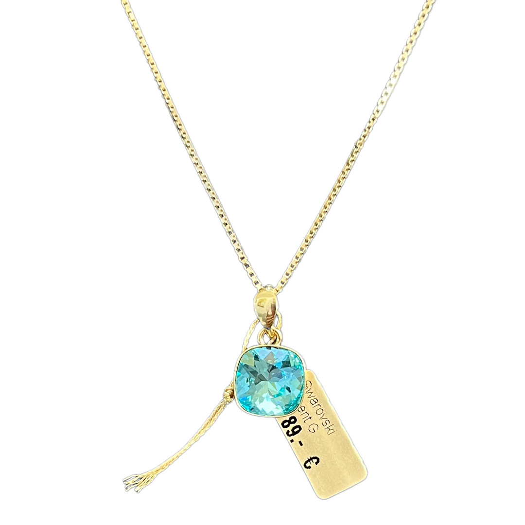 Collier avec cristaux Swarovski, collection KIM, bleu turquoise, argent doré