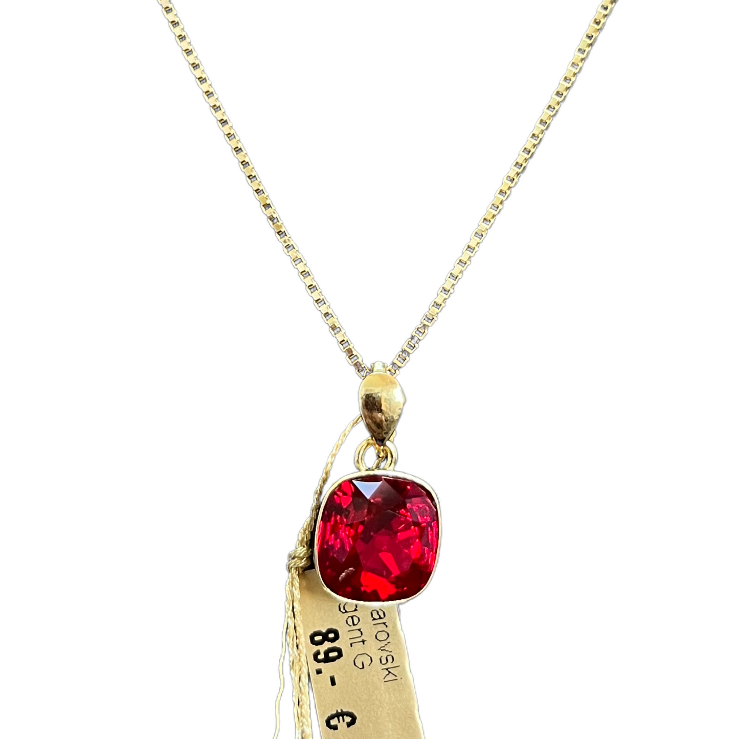 Collier avec cristaux Swarovski, collection KIM, rouge siam, argent doré