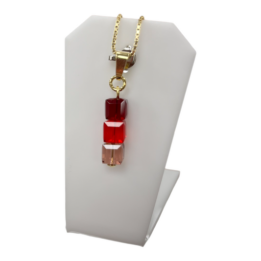 Pendant with Swarovski crystals, gold-plated silver, red, 3CARRE