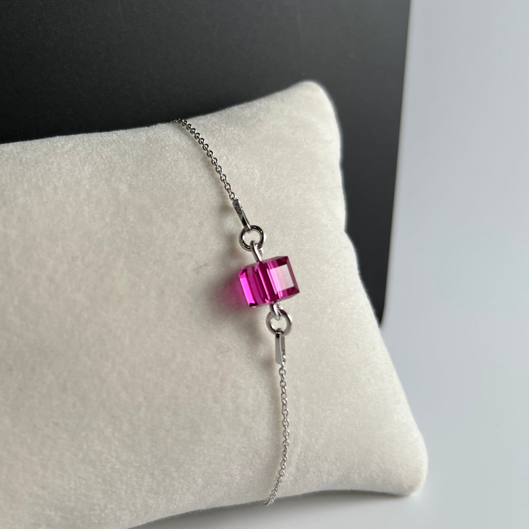 Armband mit Swarovski, Fuchsia, Rhodied Silber, Carre