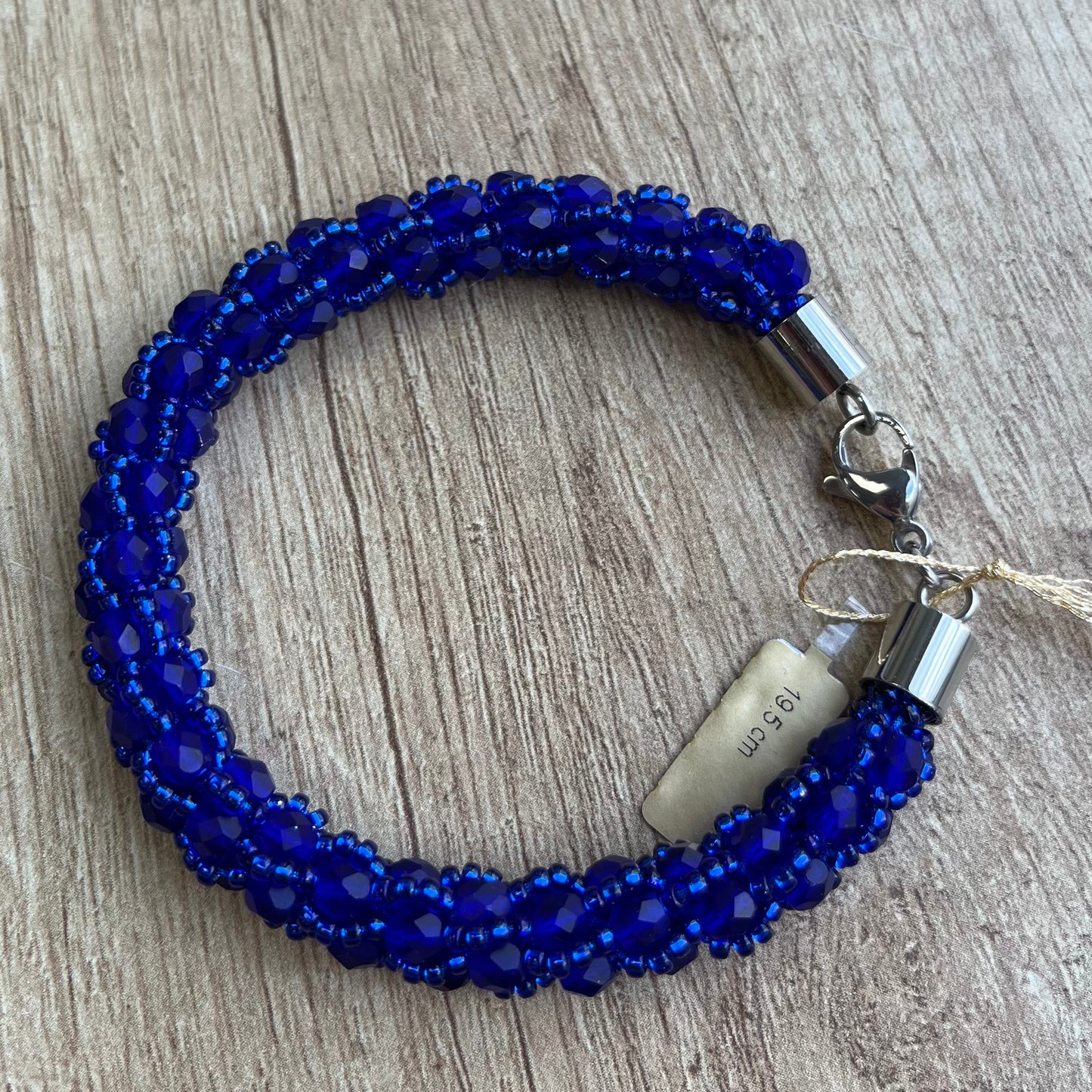 Spiral crochet bracelet with Miyuki beads, cobalt, 18 cm