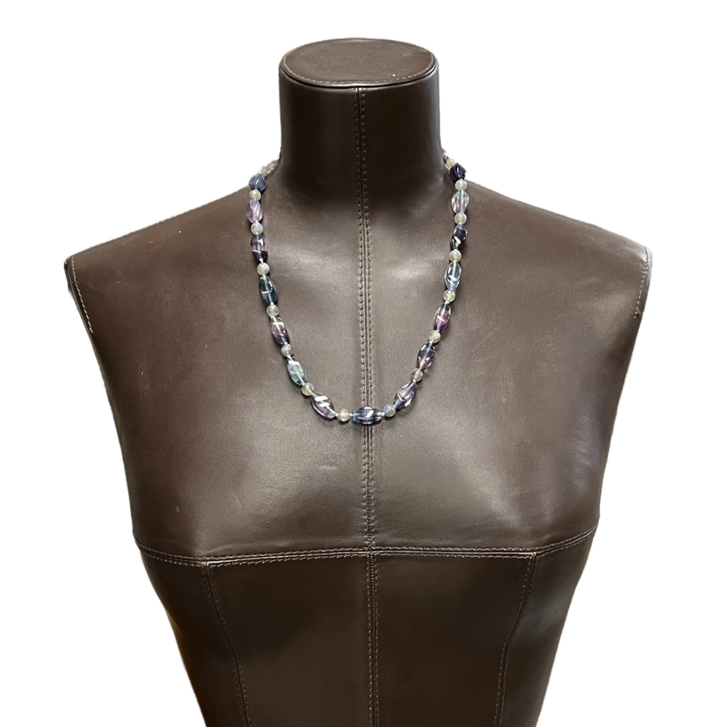 Natural stone knotted necklace (fluorite, labradorite) 53 cm